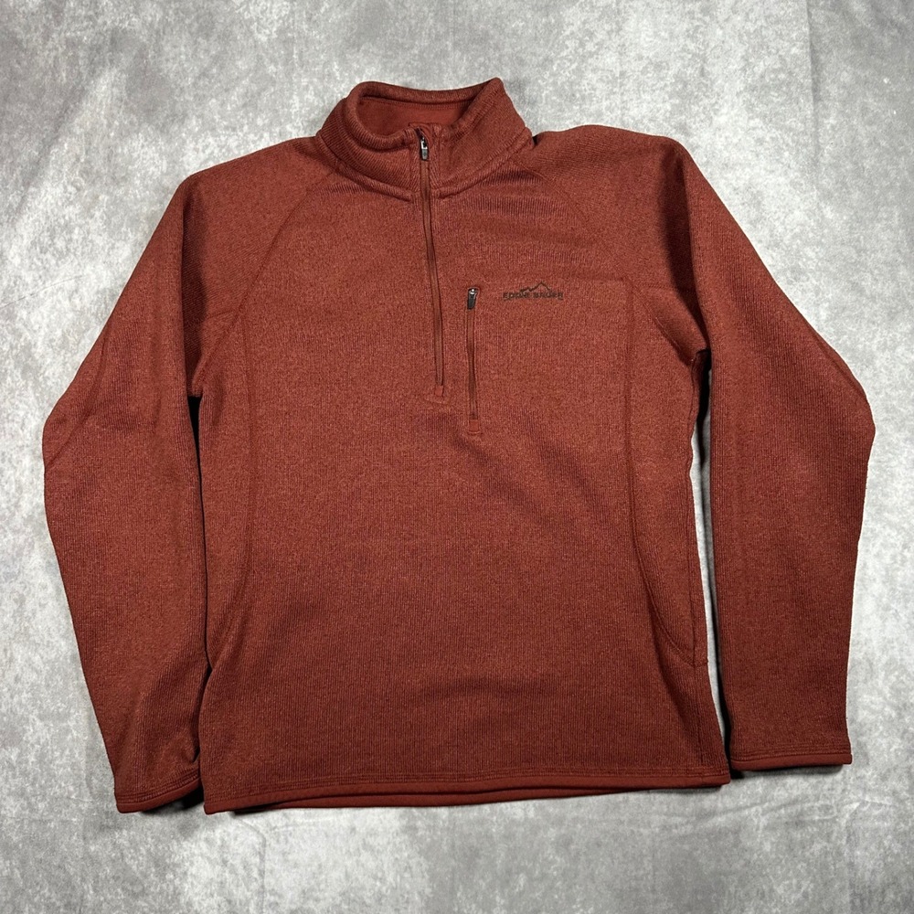 Eddie Bauer Mens Quarter Zip Fleece Pullover Rust Orange Heathered Size M Hiking
